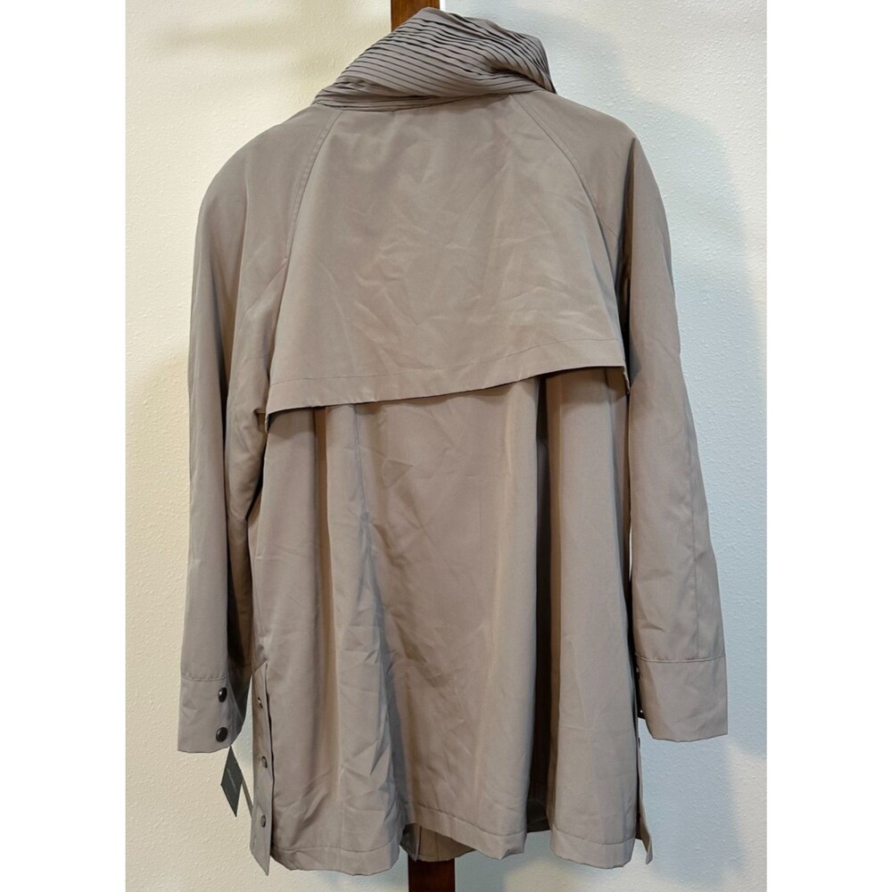 Gallery New York Raincoat Jacket Women’s XLP Petite Taupe Pleated Collar NWT - Picture 2 of 12